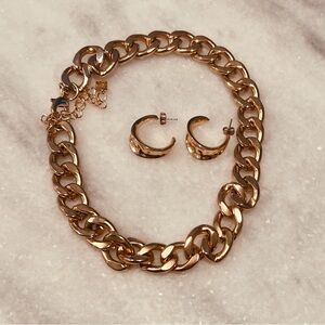 Gold Chain Necklace and Earring Set